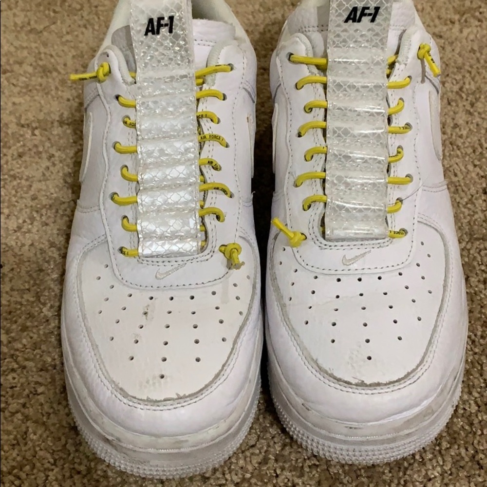 White air forces with and chrome lace area!!